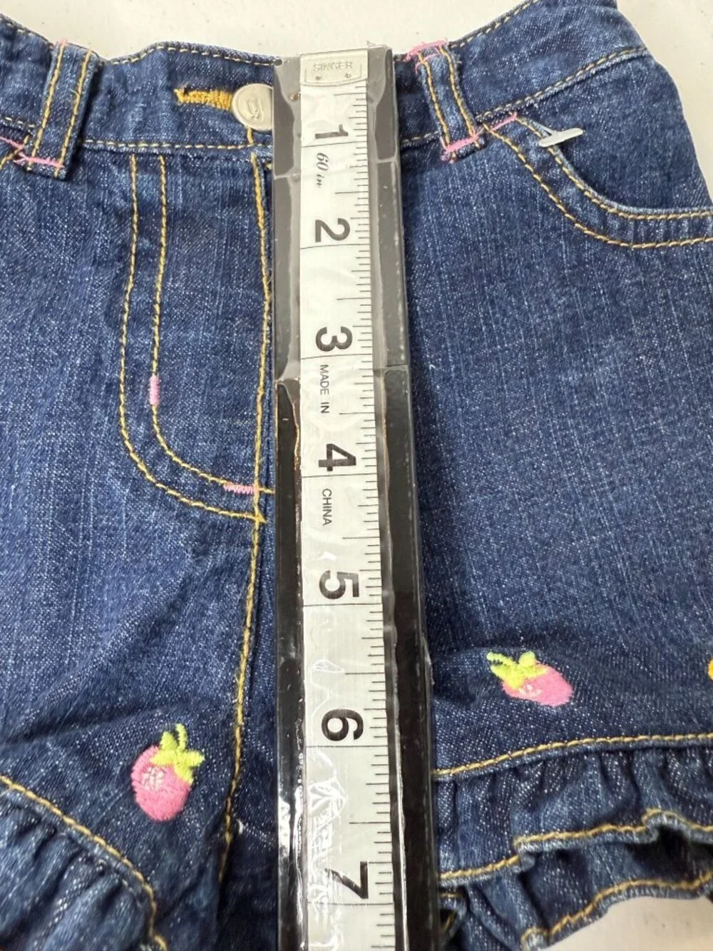 Gymboree Girls 12–18 Months Denim Shorts Fruit Embroidered Ruffle Hem